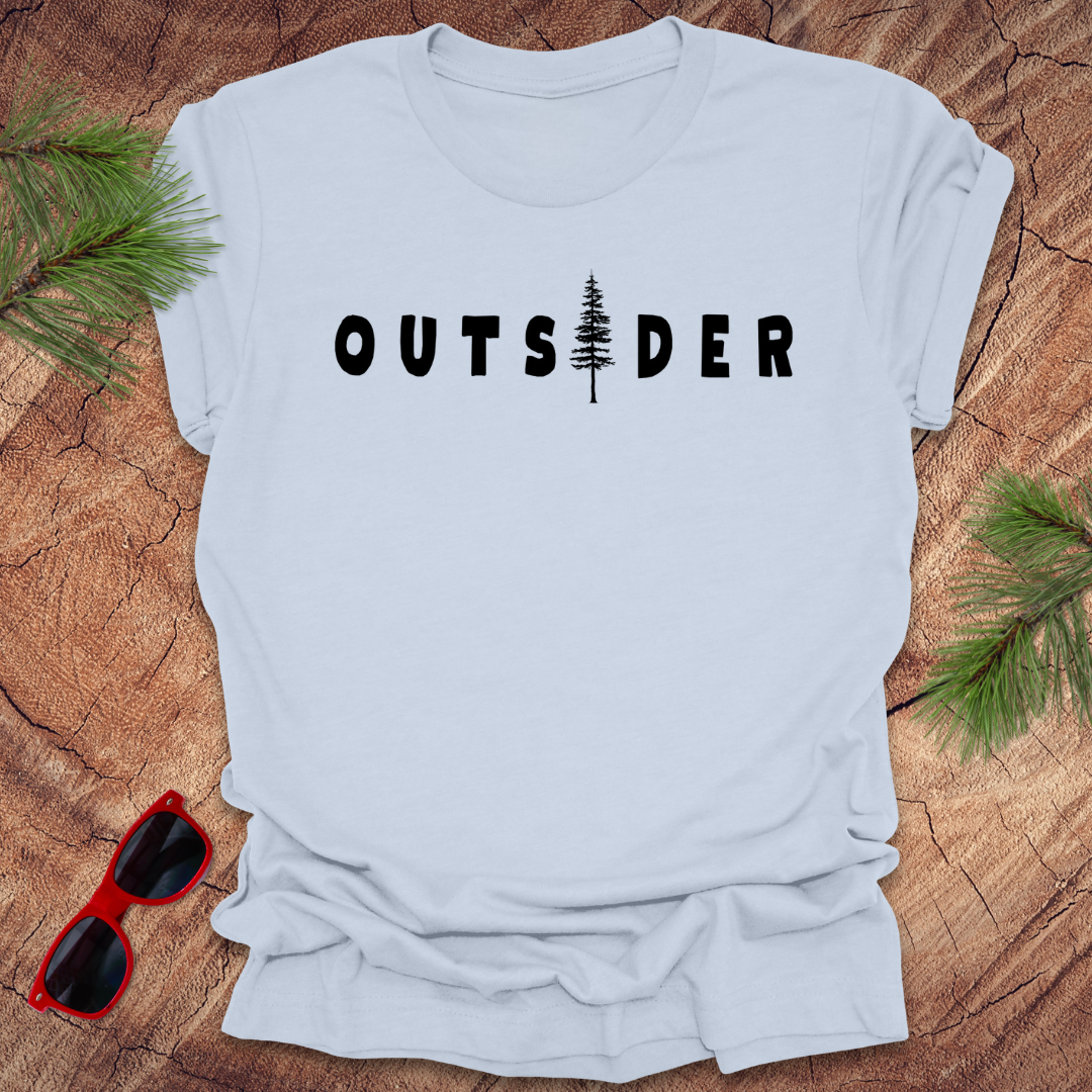 Flat lay of light blue Outsider t-shirt by Wandering Owl Adventure Co.