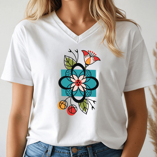 Abstract Flowers V - neck Tee - Wandering Owl Adventure Gear