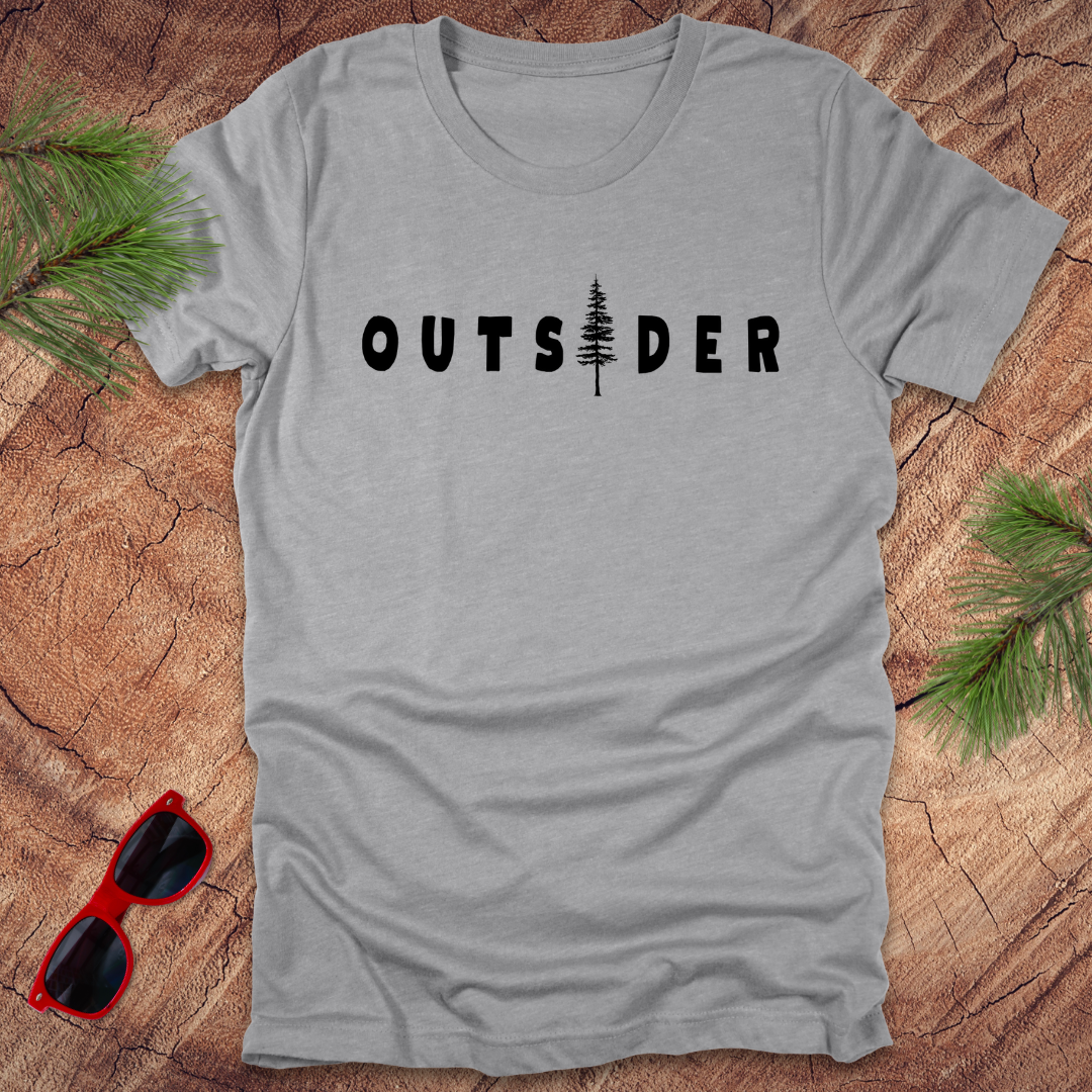 Flat lay of athletic heather Outsider t-shirt by Wandering Owl Adventure Co.
