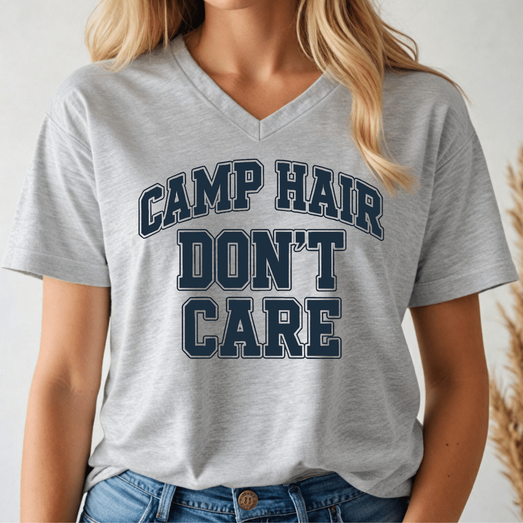 Camp Hair Don't Care V - neck Tee - Wandering Owl Adventure Gear