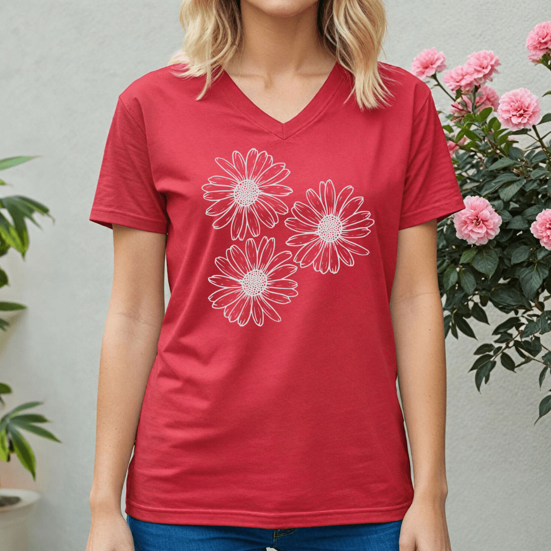 Daisies V - neck Tee - Wandering Owl Adventure Gear