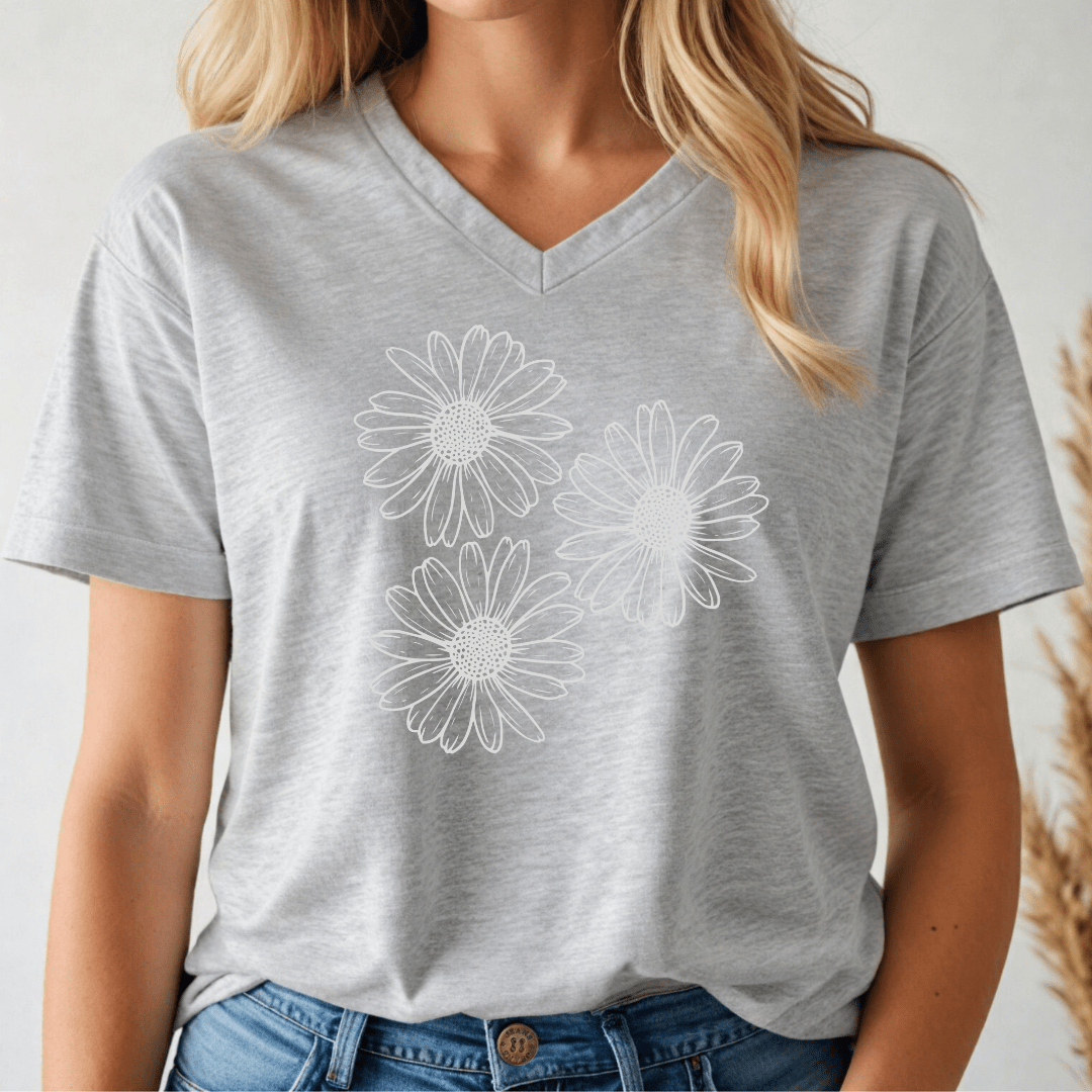 Daisies V - neck Tee - Wandering Owl Adventure Gear