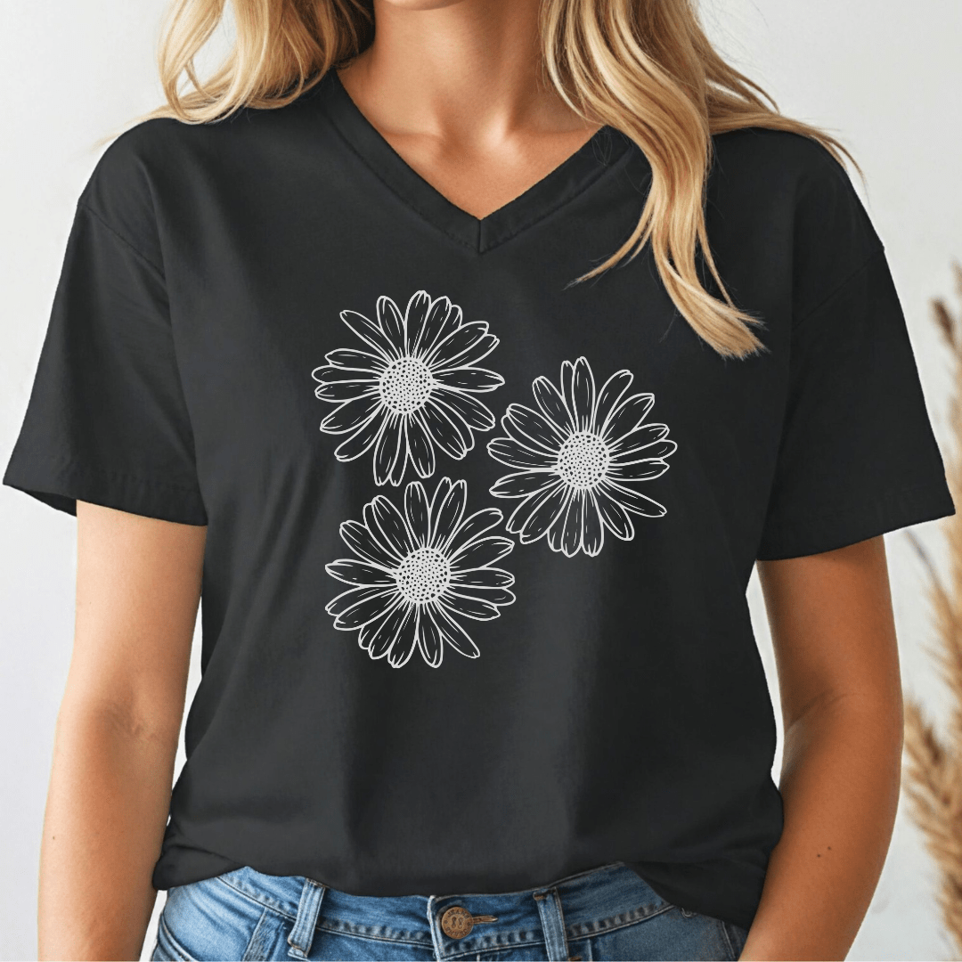 Daisies V - neck Tee - Wandering Owl Adventure Gear