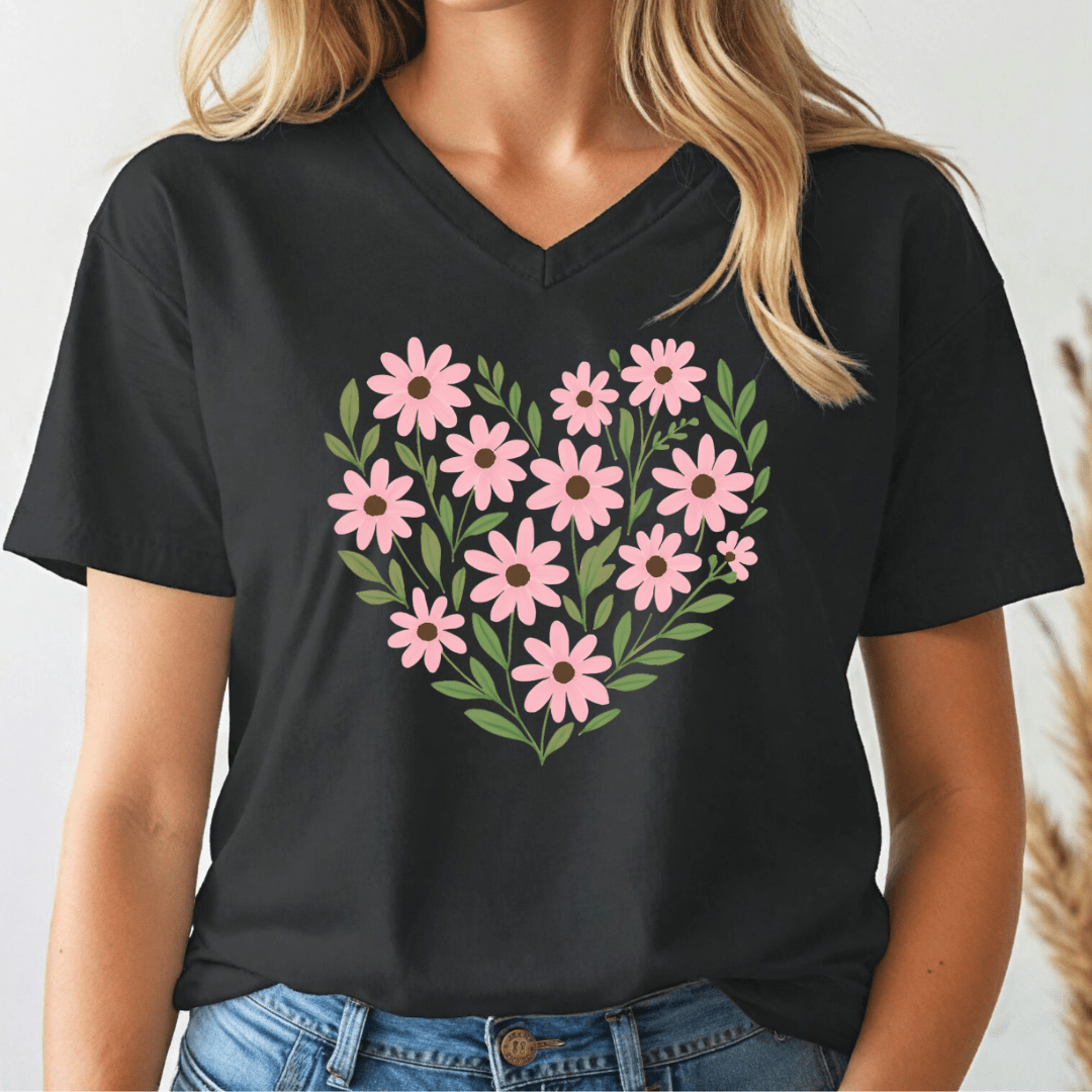 Daisy Heart V - neck Tee - Wandering Owl Adventure Gear
