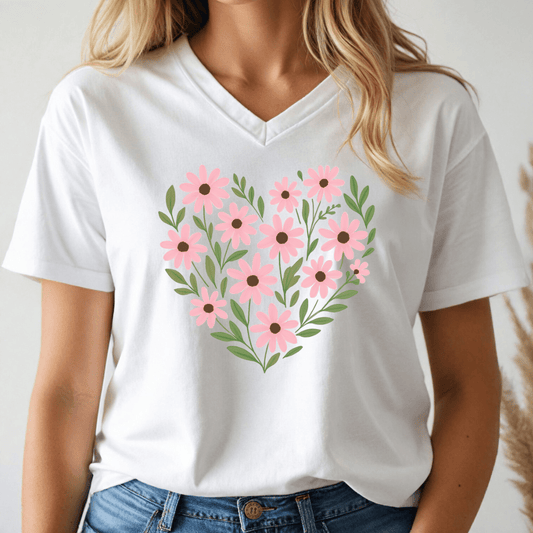 Daisy Heart V - neck Tee - Wandering Owl Adventure Gear