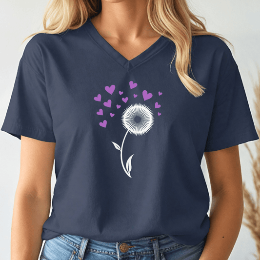 Dandelion Hearts V - neck Tee - Wandering Owl Adventure Gear