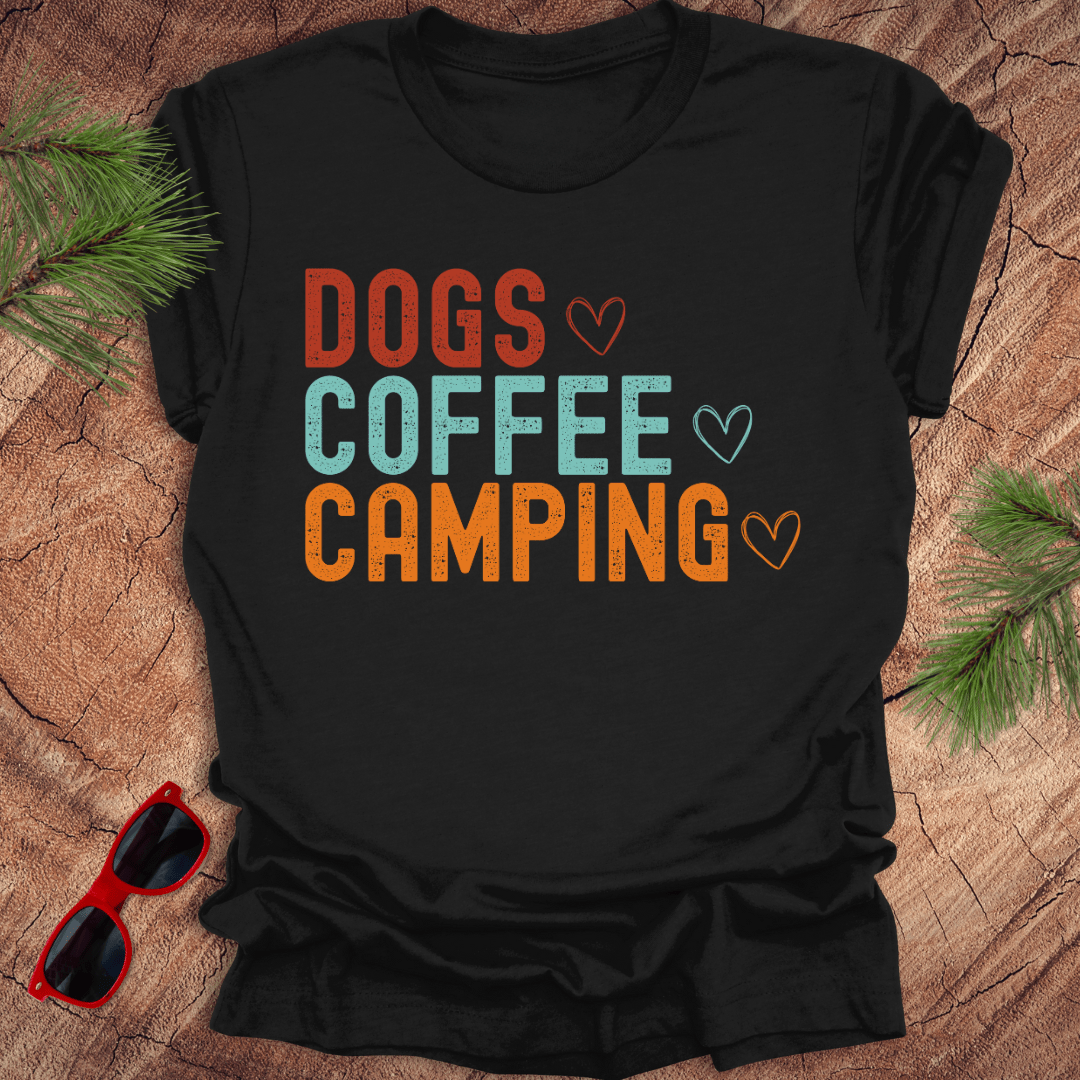 Dogs, Coffee, Camping Tee - Wandering Owl Adventure Gear