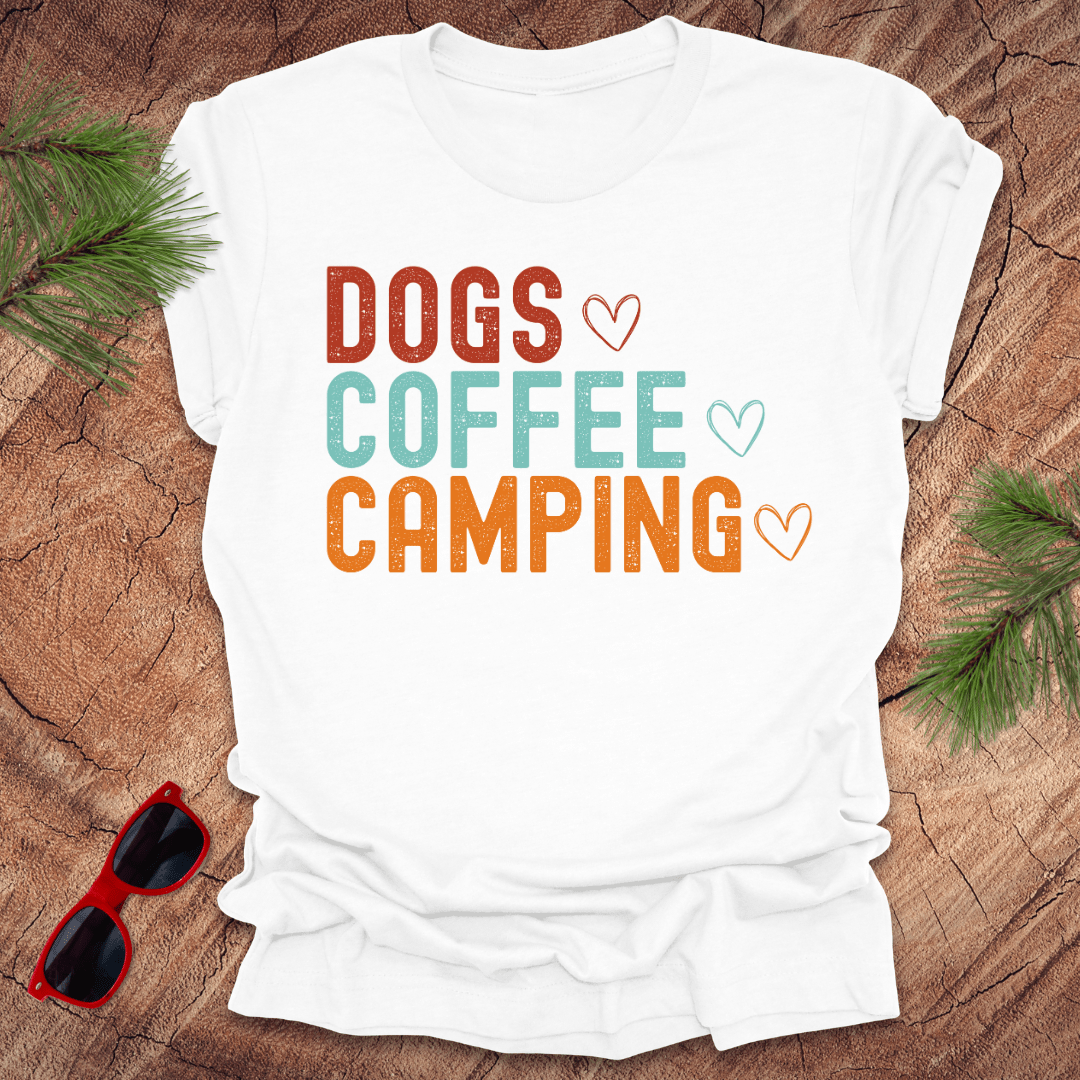 Dogs, Coffee, Camping Tee - Wandering Owl Adventure Gear