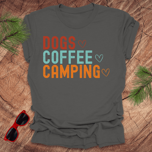 Dogs, Coffee, Camping Tee - Wandering Owl Adventure Gear