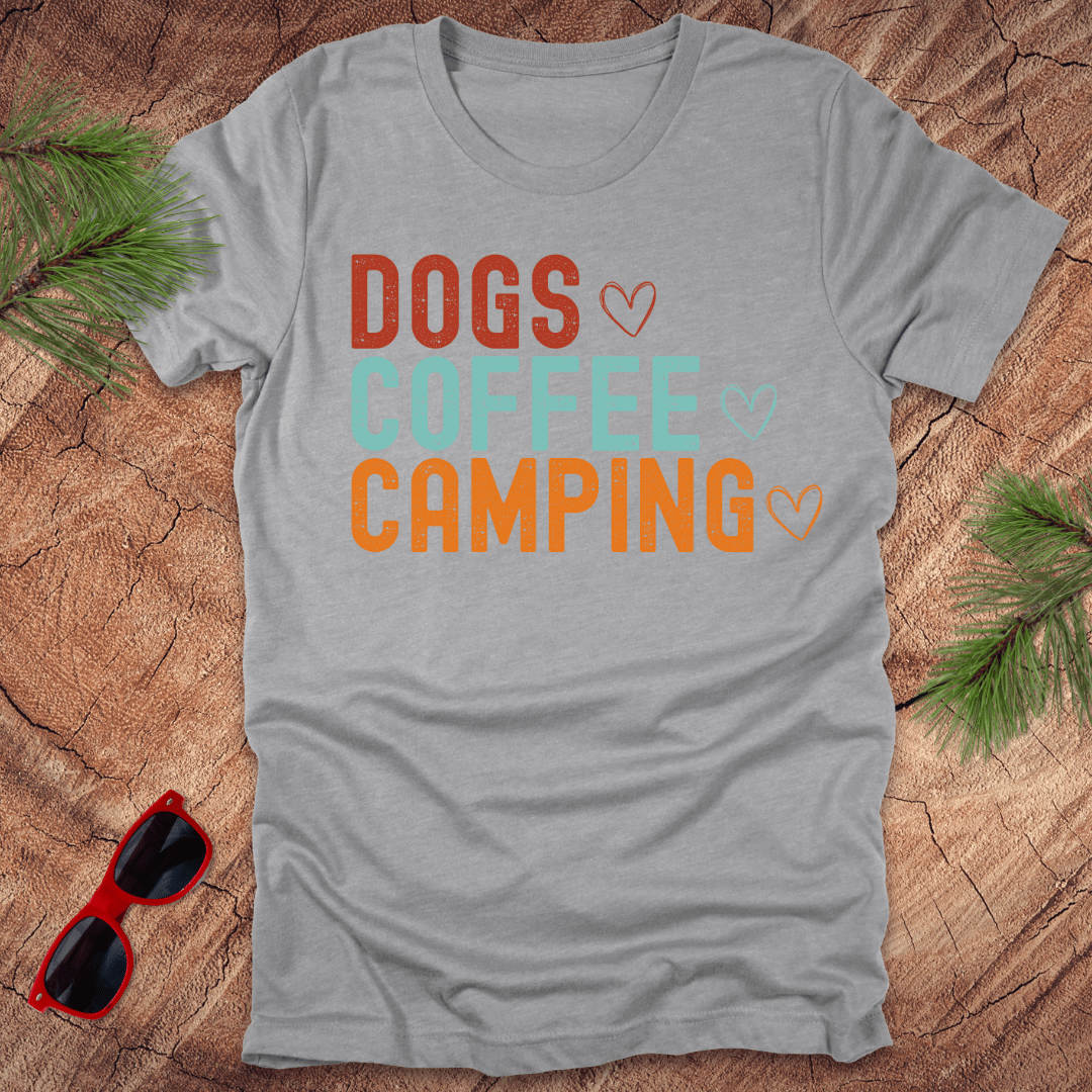 Dogs, Coffee, Camping Tee - Wandering Owl Adventure Gear