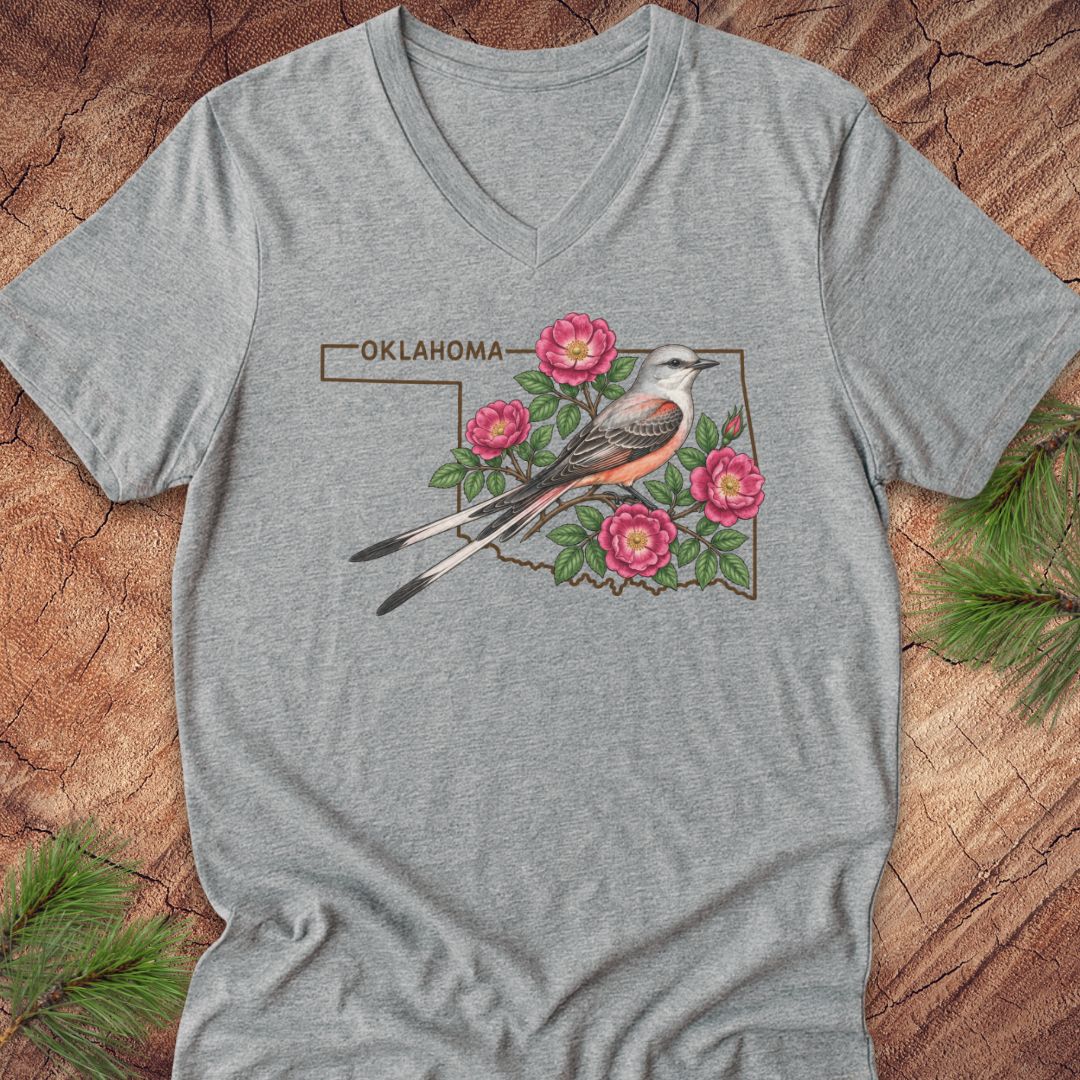 Oklahoma Scissor-Tailed Flycatcher V-Neck Tee