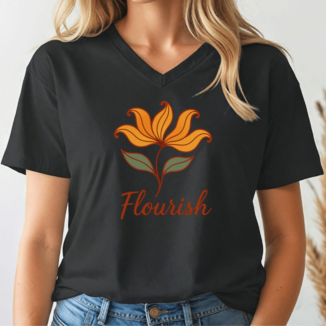 Flourish Floral V - Neck Tee - Wandering Owl Adventure Gear