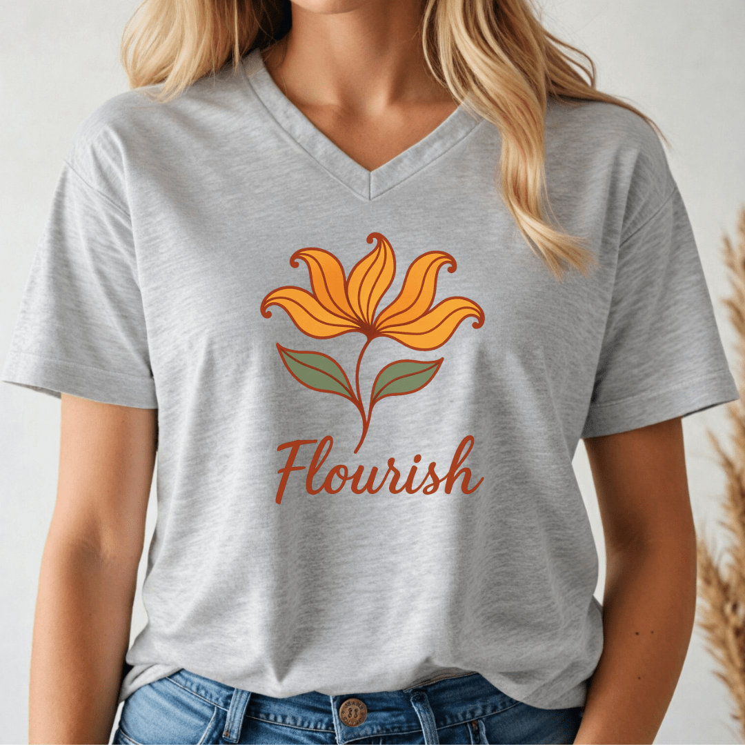 Flourish Floral V - Neck Tee - Wandering Owl Adventure Gear