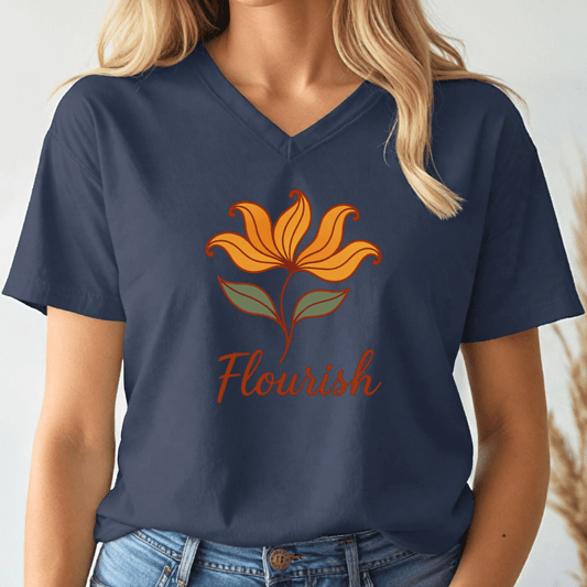 Flourish Floral V - Neck Tee - Wandering Owl Adventure Gear