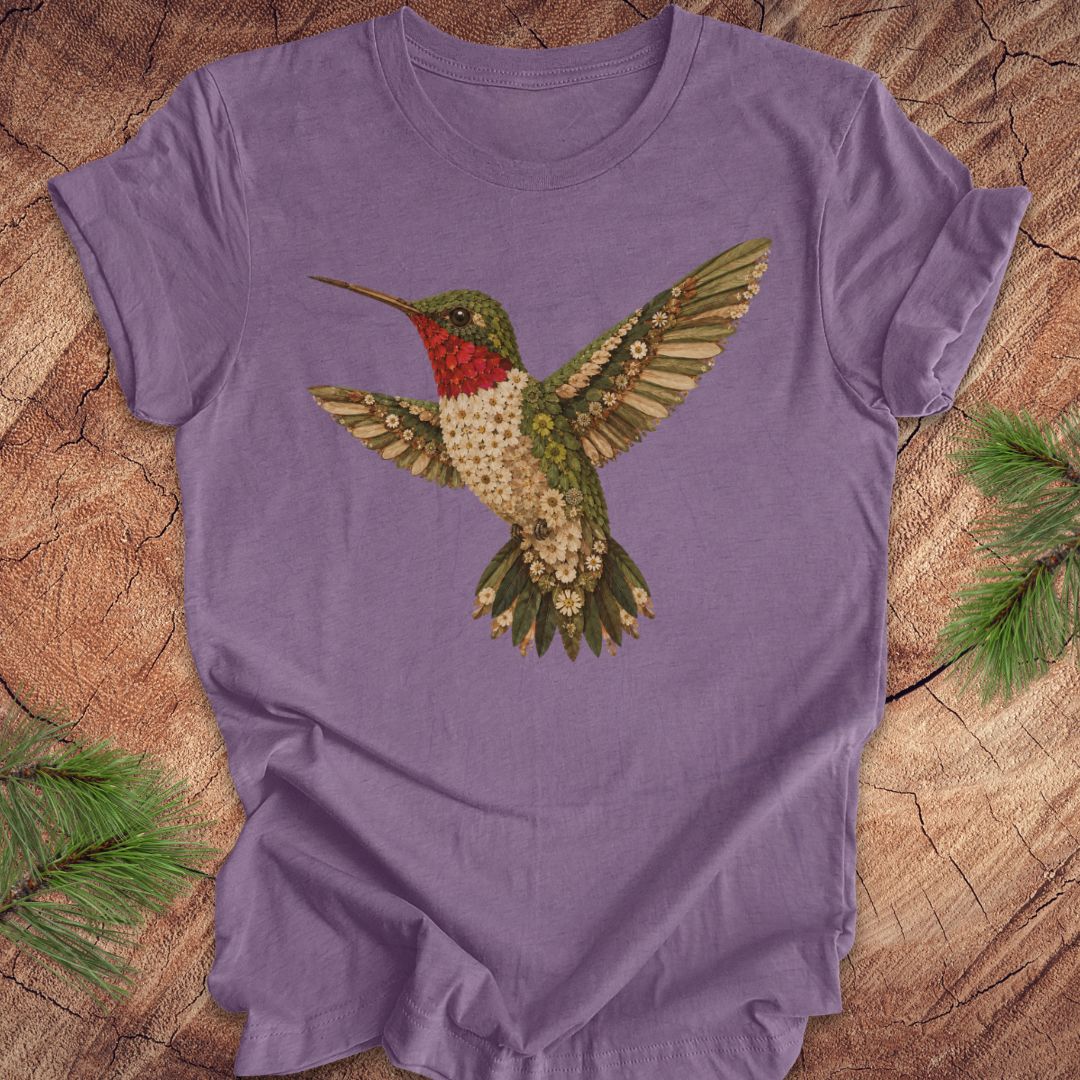 Flower Art Hummingbird Tee — Heather Purple, Size M (Final Sale)
