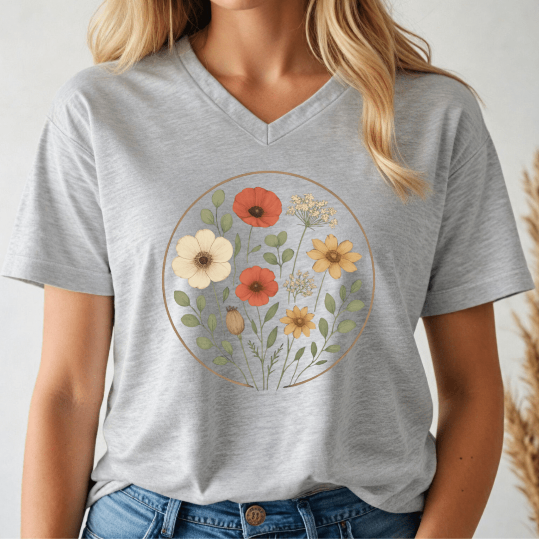 Flower Circle V - neck Tee - Wandering Owl Adventure Gear