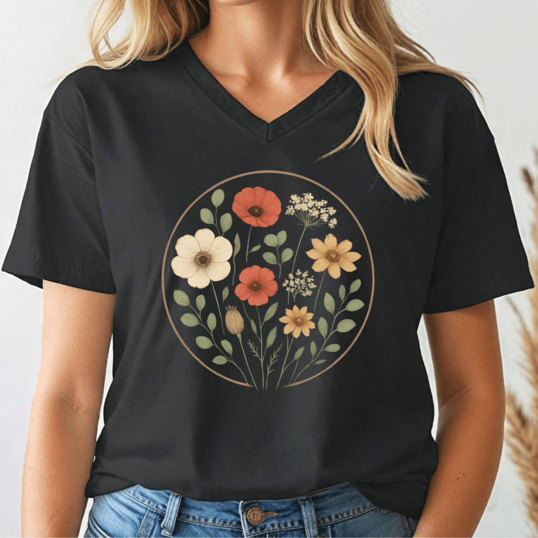 Flower Circle V - neck Tee - Wandering Owl Adventure Gear