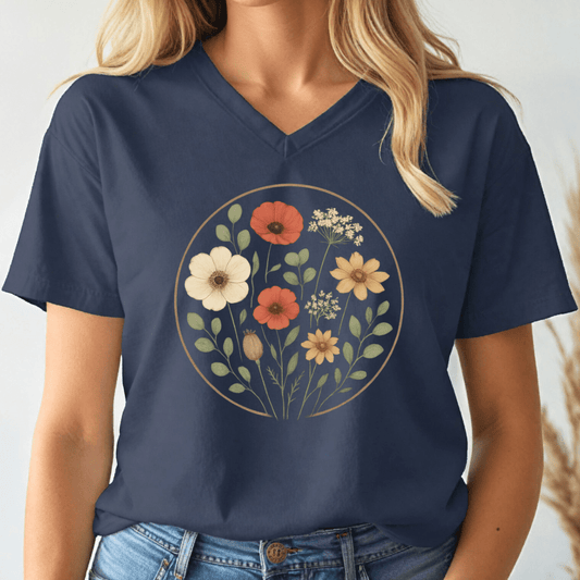 Flower Circle V - neck Tee - Wandering Owl Adventure Gear