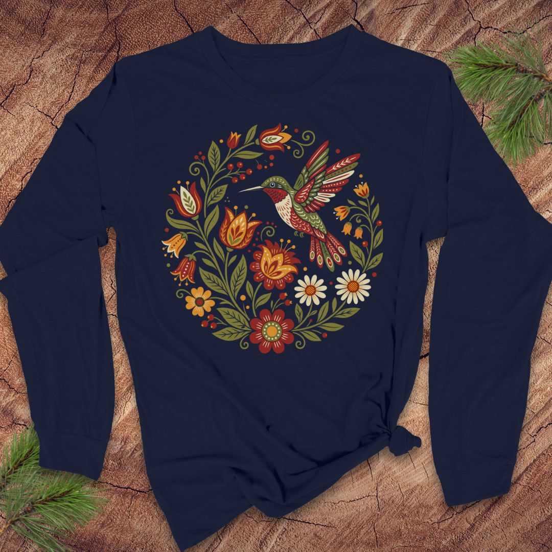 Folk Art Hummingbird Long-Sleeve Tee