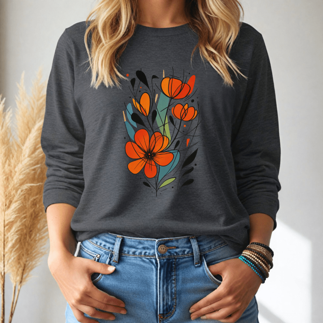 Geometric Flowers Long - Sleeve Tee - Wandering Owl Adventure Gear