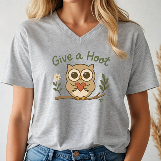 Give A Hoot V-Neck Tee