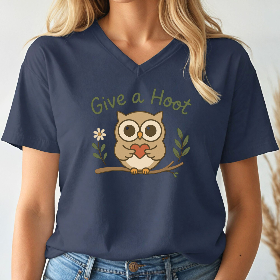 Give A Hoot V-Neck Tee