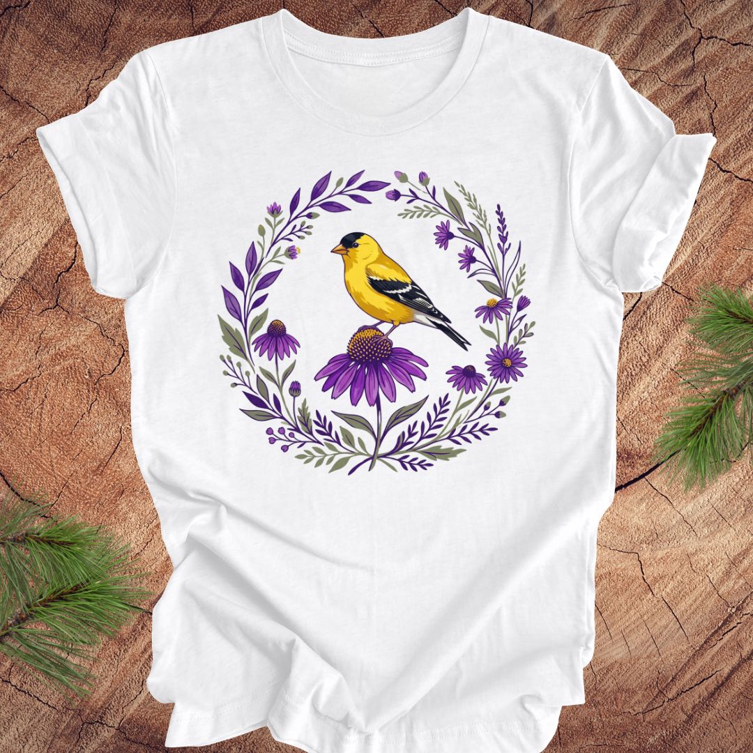 Goldfinch and Purple Flowers Tee
