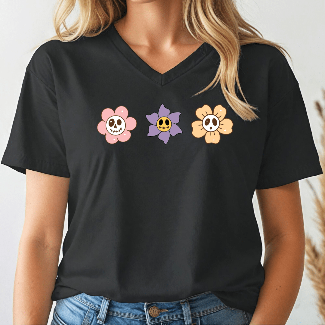 Halloween Flowers V - neck Tee - Wandering Owl Adventure Gear