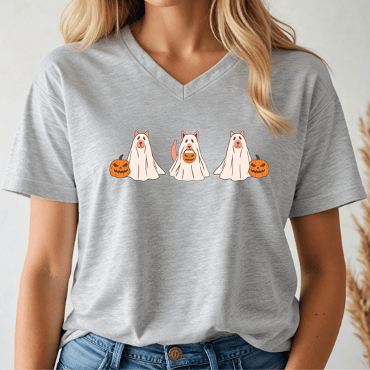 Happy Howl - O - Ween V - neck Tee - Wandering Owl Adventure Gear