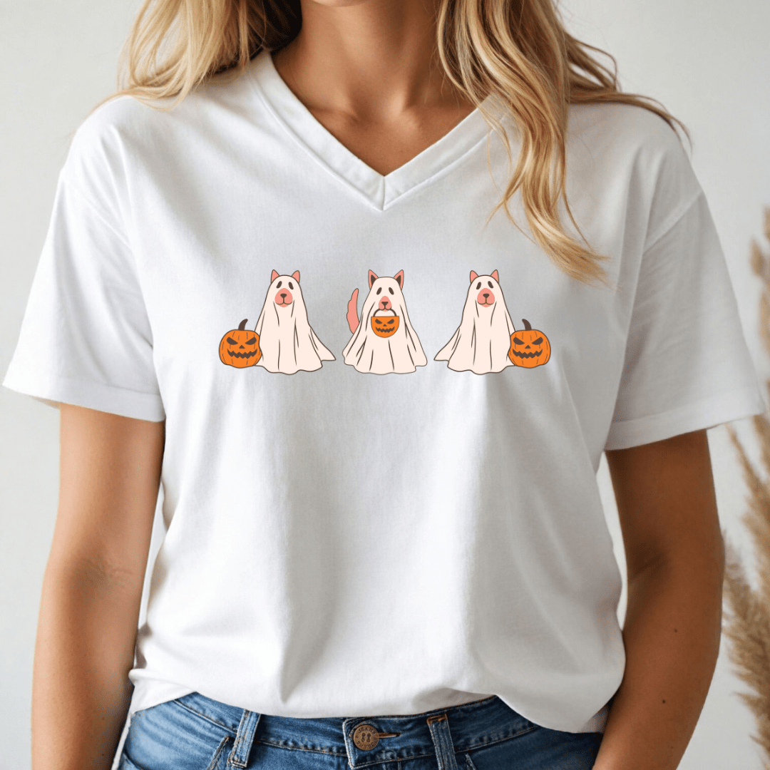 Happy Howl - O - Ween V - neck Tee - Wandering Owl Adventure Gear