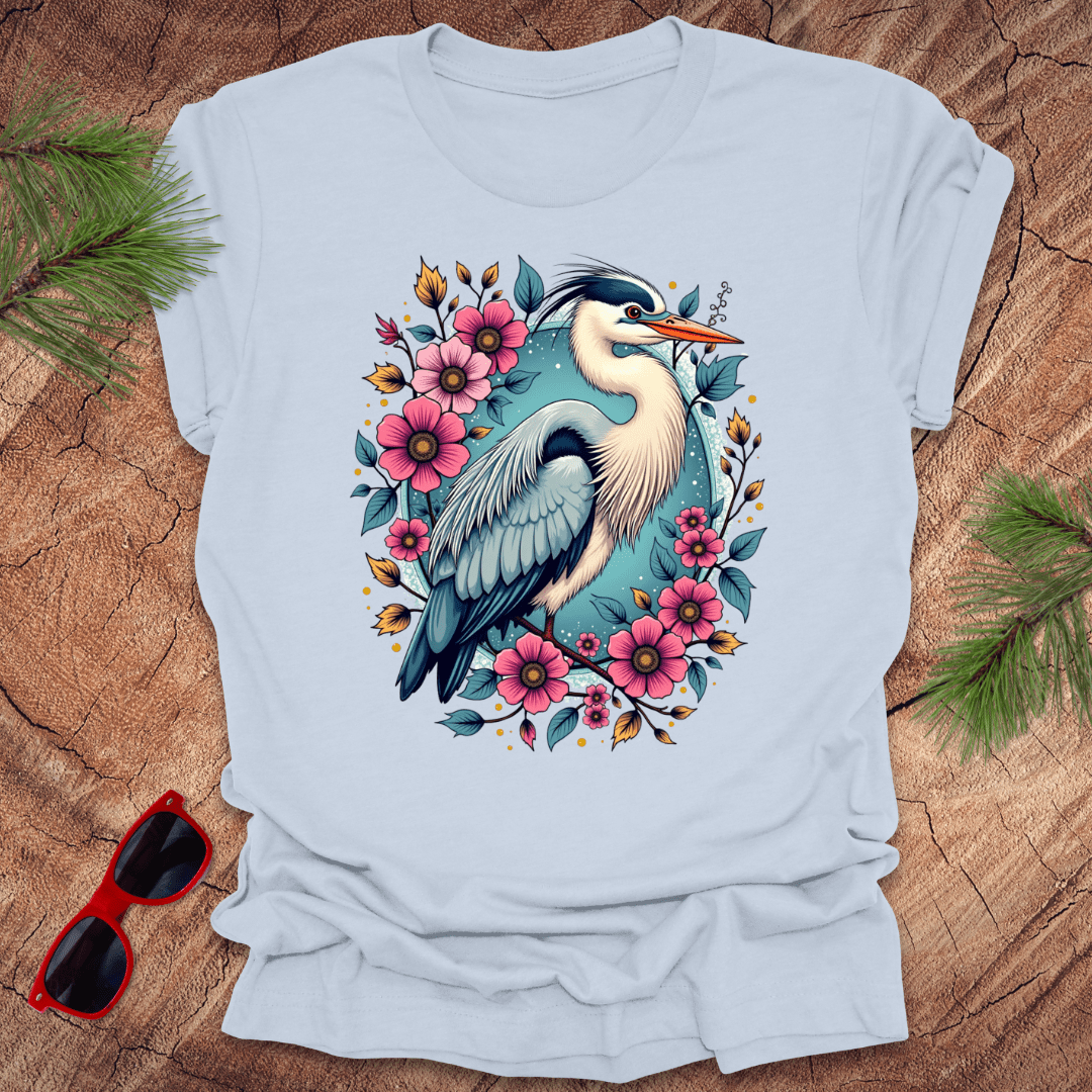 Heron Floral Tee - Wandering Owl Adventure Gear