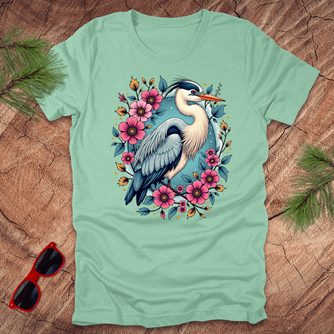 Heron Floral Tee - Wandering Owl Adventure Gear