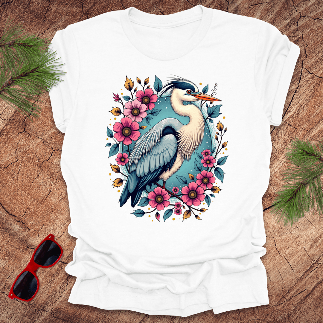 Heron Floral Tee - Wandering Owl Adventure Gear