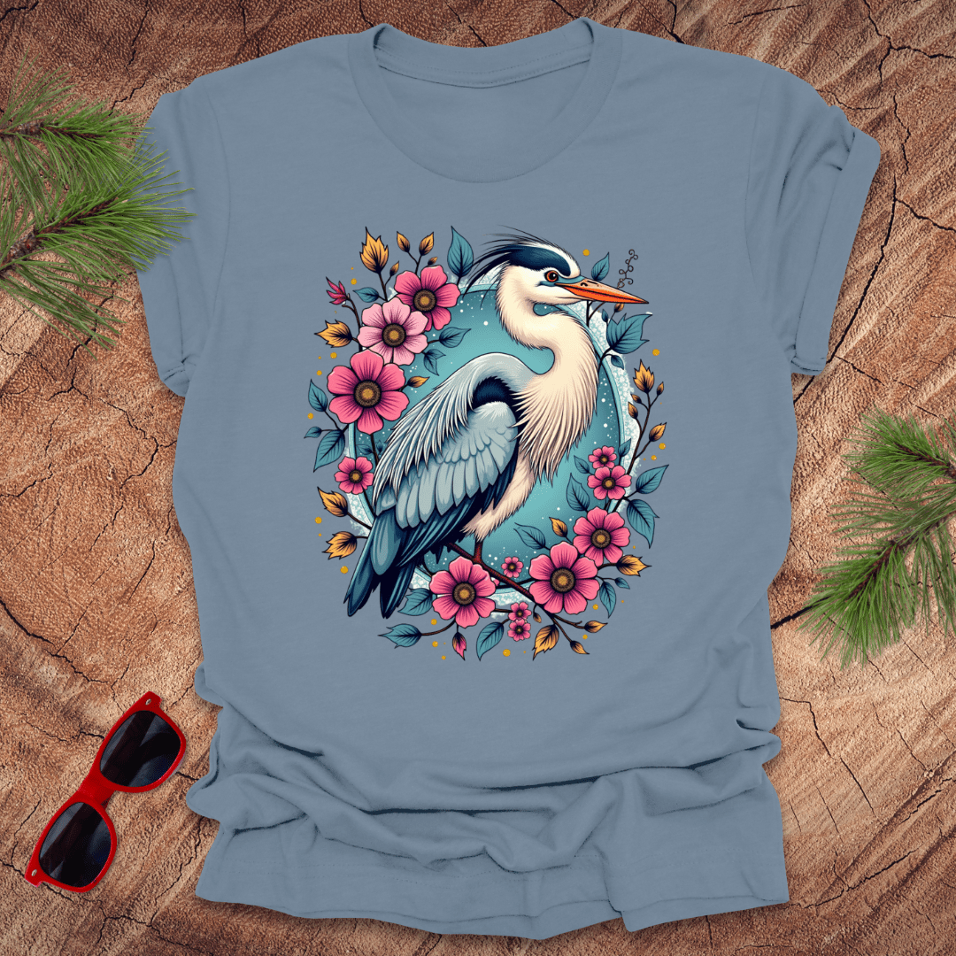Heron Floral Tee - Wandering Owl Adventure Gear