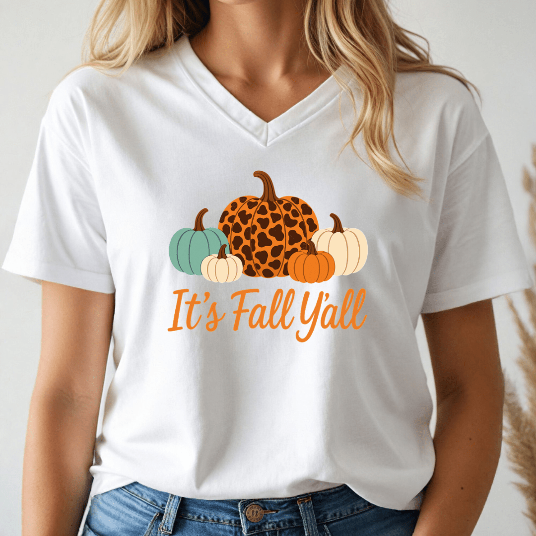 It's Fall Y'all V - neck Tee - Wandering Owl Adventure Gear