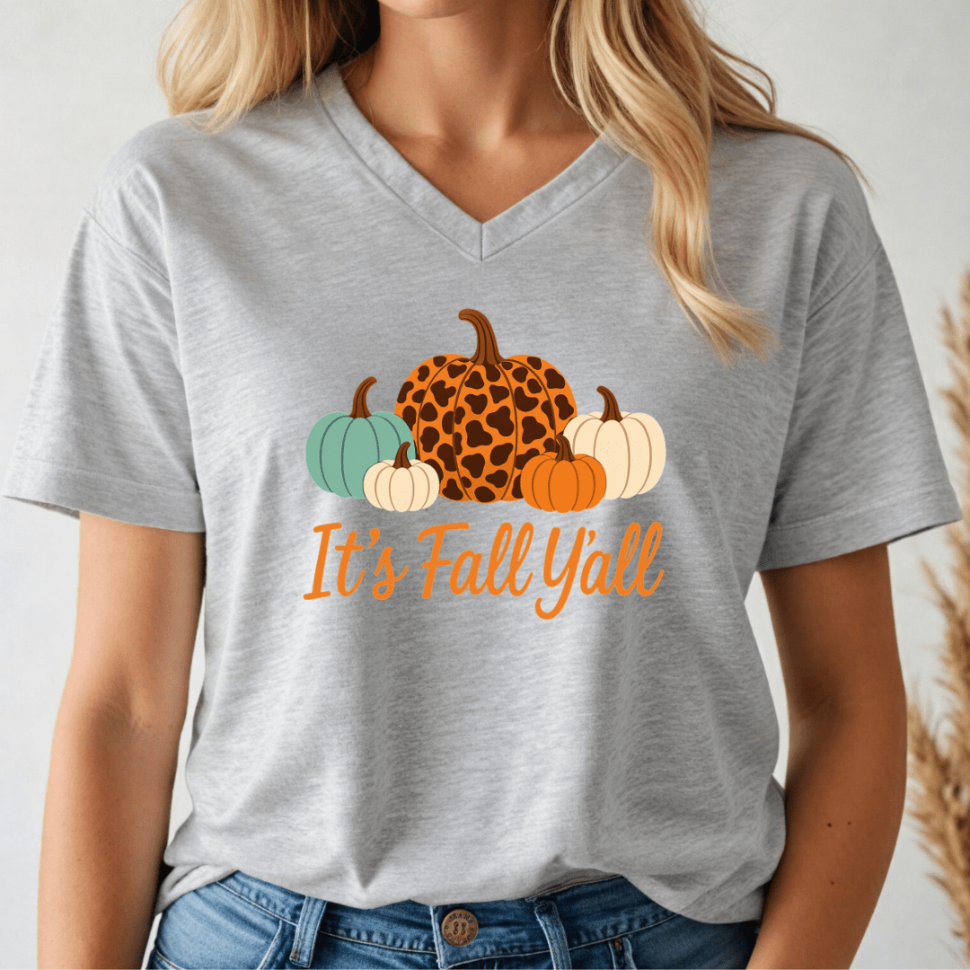It's Fall Y'all V - neck Tee - Wandering Owl Adventure Gear