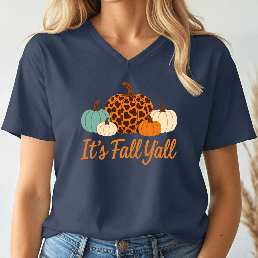 It's Fall Y'all V - neck Tee - Wandering Owl Adventure Gear