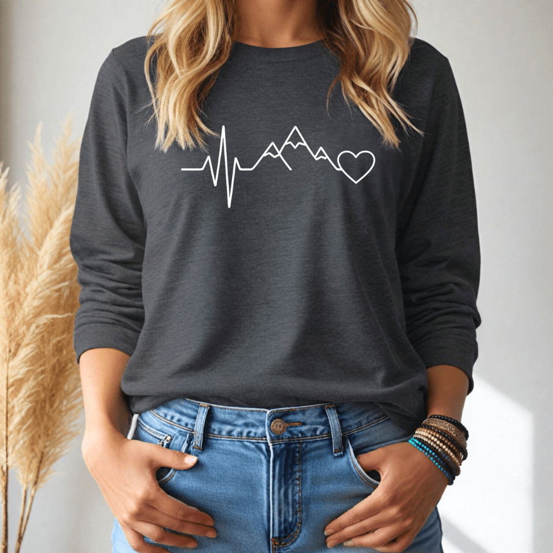 Mountain Heartbeat Long - Sleeve Tee - Wandering Owl Adventure Gear