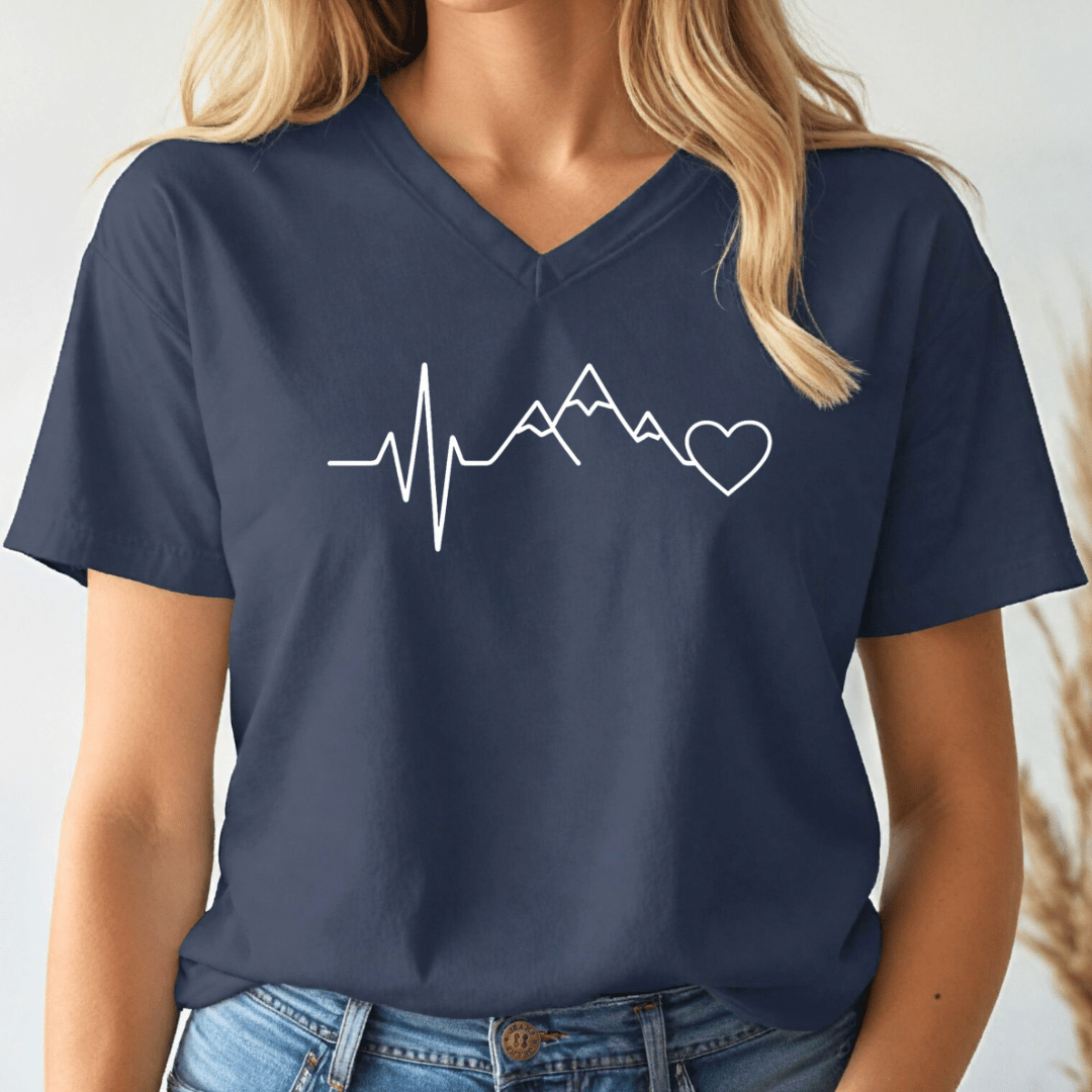 Mountain Heartbeat V - neck Tee - Wandering Owl Adventure Gear