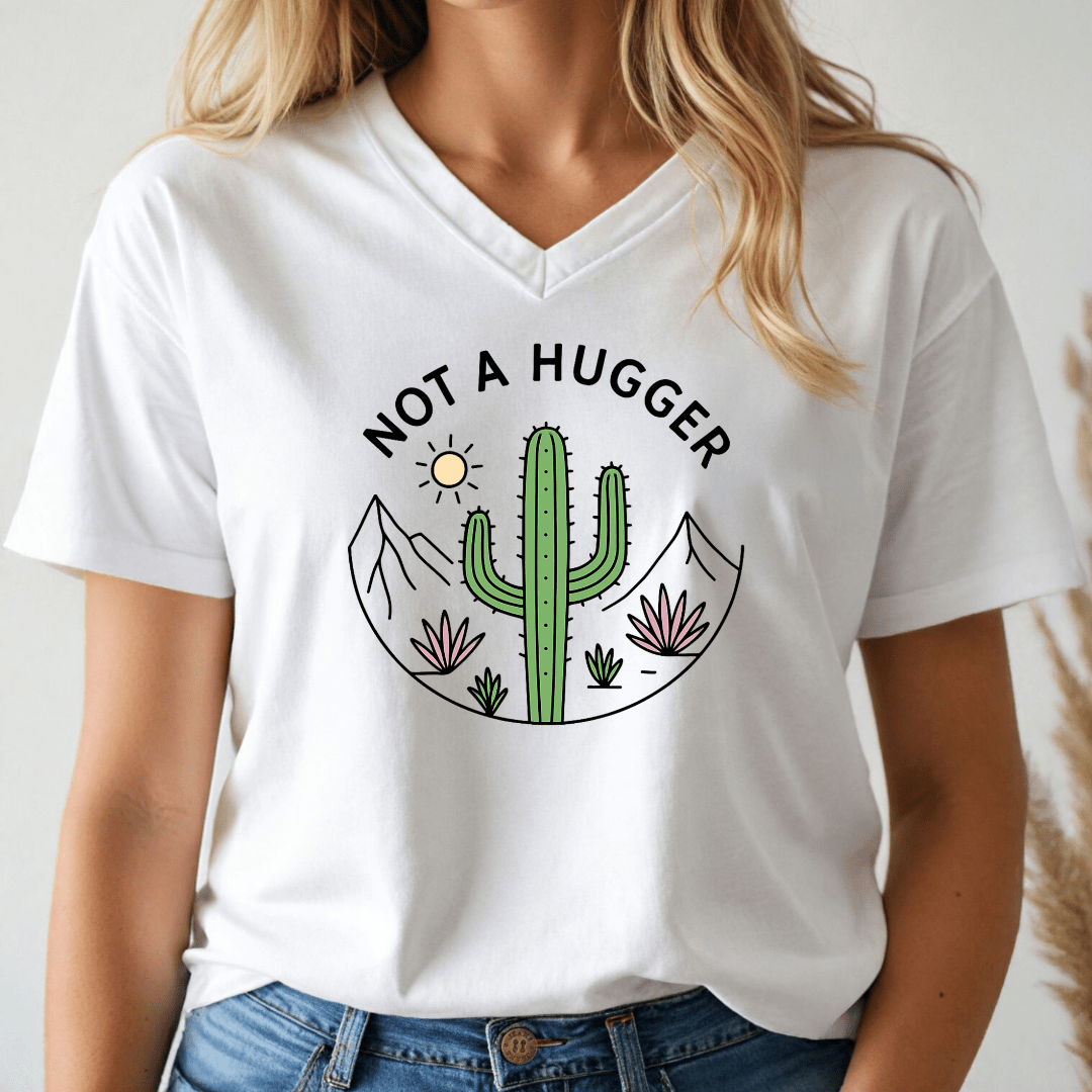 Not A Hugger Cactus V - neck Tee - Wandering Owl Adventure Gear