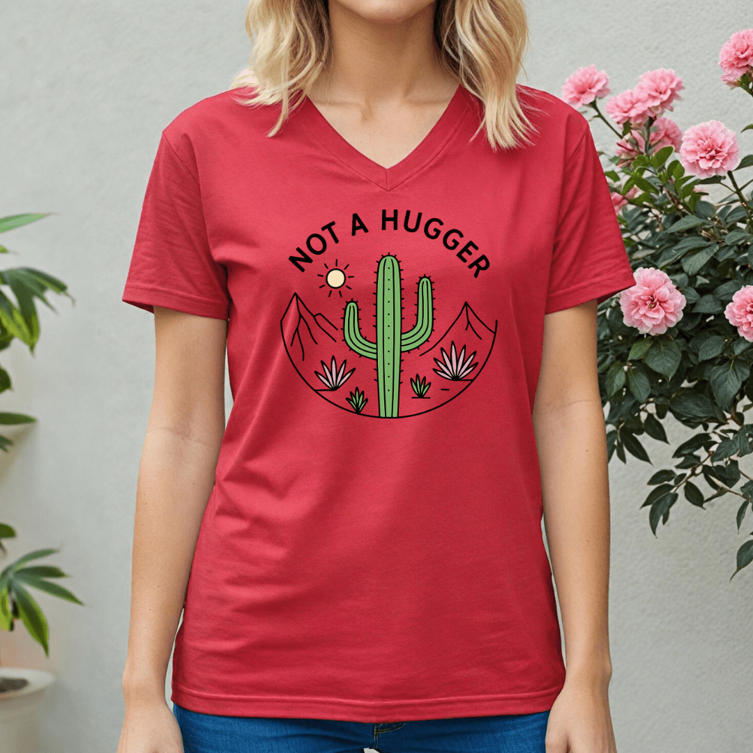 Not A Hugger Cactus V - neck Tee - Wandering Owl Adventure Gear