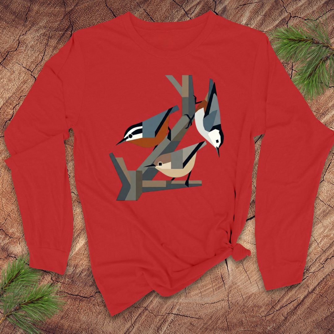 Nuthatch Friends Long-Sleeve Tee — Red