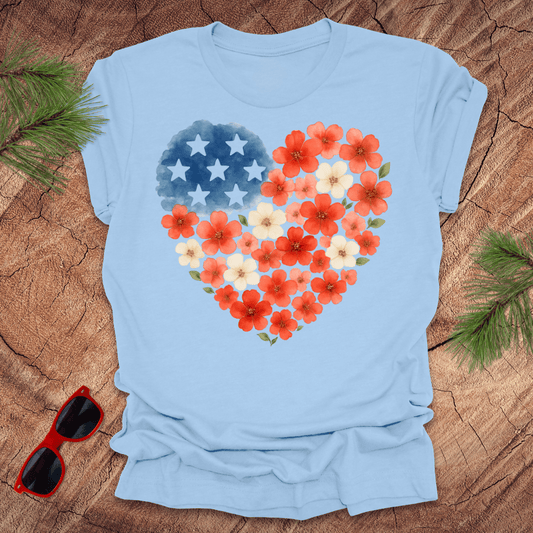 Patriotic Floral Heart Tee - Wandering Owl Adventure Gear