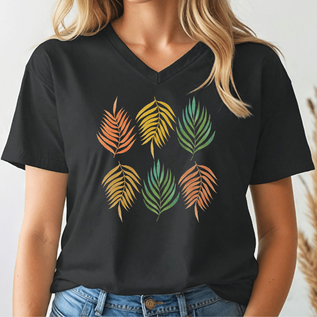 Rainbow Leaves V - neck Tee - Wandering Owl Adventure Gear