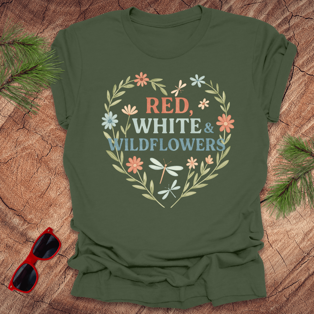 Red, White and Wildflowers 4th of July Tee - Wandering Owl Adventure Gear