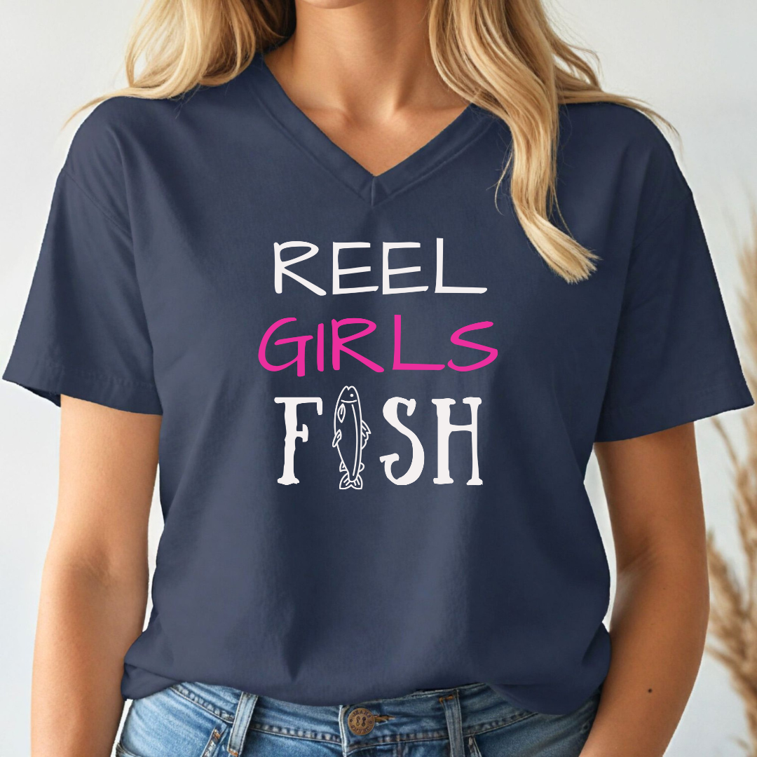 Reel Girls Fish V-Neck Tee