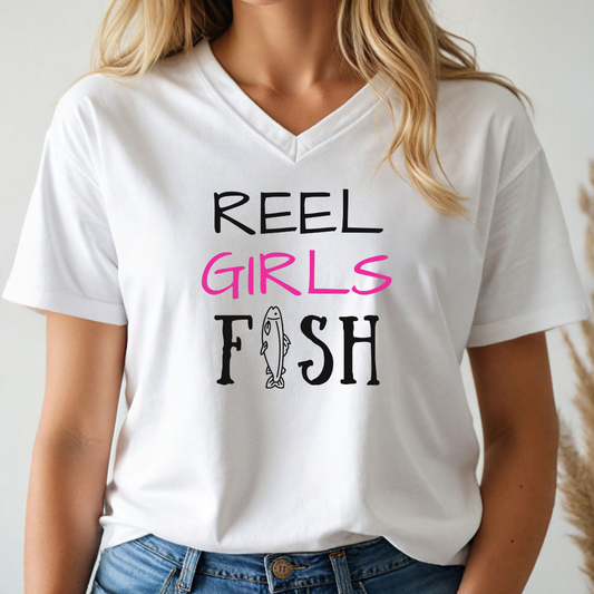 Reel Girls Fish V-Neck Tee