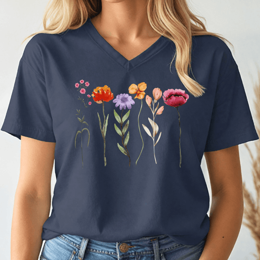 Tall Flowers V - neck Tee - Wandering Owl Adventure Gear