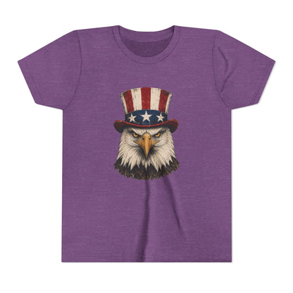 Purple t-shirt with a cartoon dog design on a white background