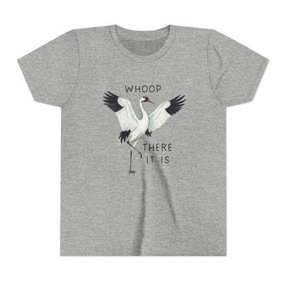 Gray t-shirt with a crane design and text on a white background